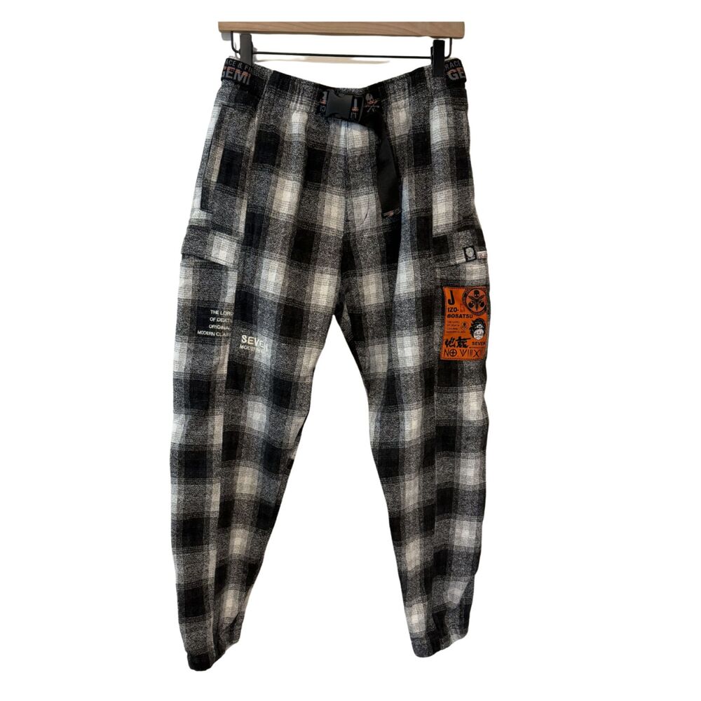 Jizo Bosatsu Y2K Black White Plaid Belted Seven Modern Clash Moto Jogger Sz M